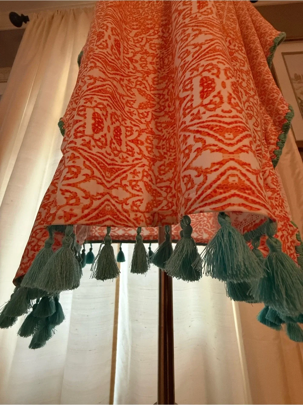 Orange Cabana Life Printed Tassel Kaftan with Teal Trim 50 SPF